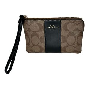 Coach Classic Signature Khaki/Black Wristlet F58035